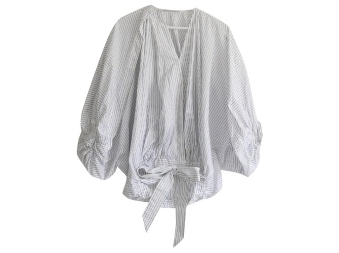 Hussein Chalayan Blusa a palloncino in cotone a righe Chalayan Bianco  ref.316329
