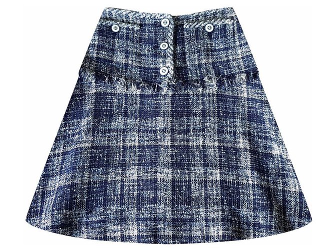 Chanel 2018 Falda de tweed de primavera Azul marino  ref.316459