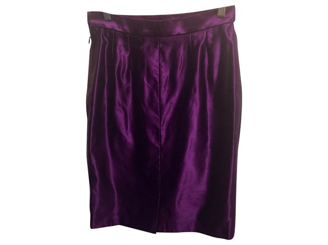Yves Saint Laurent YSL purple satin skirt, Glamorous Dark purple Silk Cotton  ref.316460