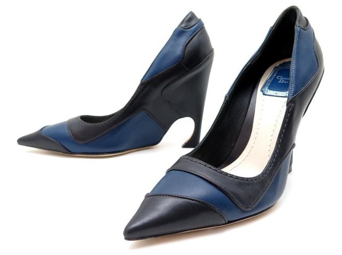 NEW CHRISTIAN DIOR SHOES CHROMATIC PUMPS 37 BLUE BLACK LEATHER SHOES  ref.316464