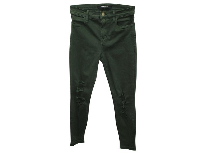 J Brand Dark Green Pants with Tears Cotton  ref.316562