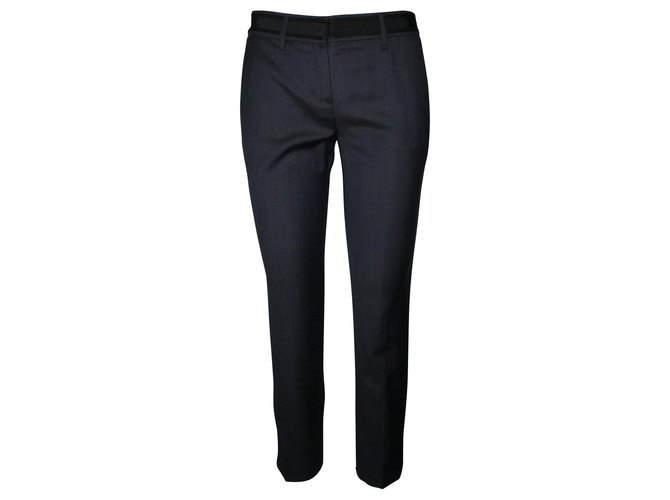 Prada Pantalones de oficina con correas laterales Negro Lana  ref.316570