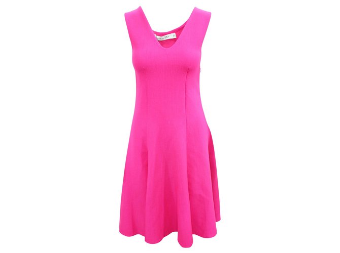 Dior A-Linie Flare Fuchsia Kleid Pink Wolle  ref.316576