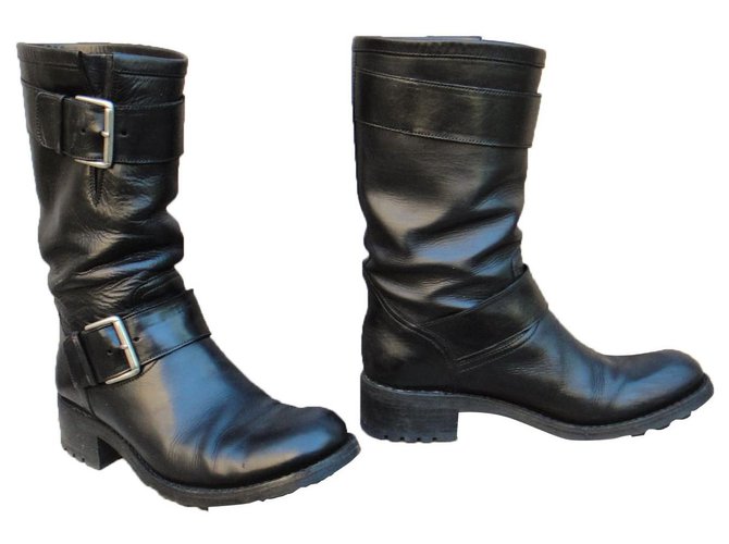 Free Lance Biker model boots 4 Mid Strap p 37 Black Leather  ref.316716