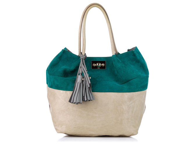 Colorblock Shopper Bag Twist Lock Double Handle