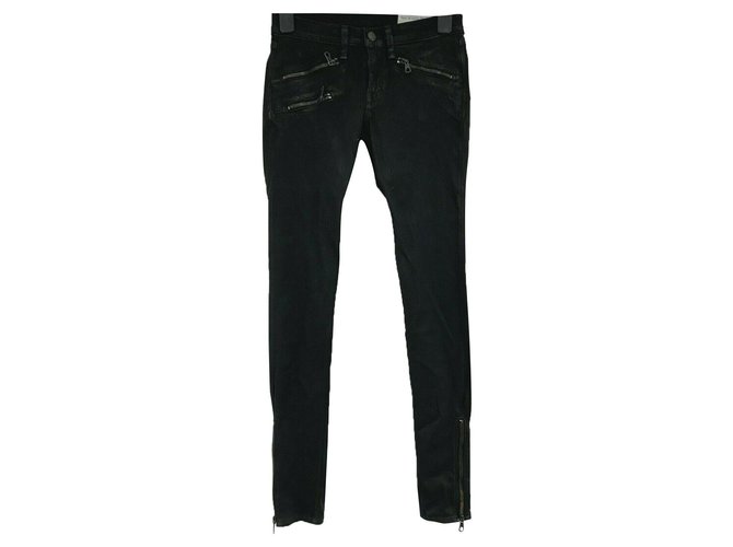 Rag & Bone Coated zipper Moto jeans Black Cotton Modal  ref.317181