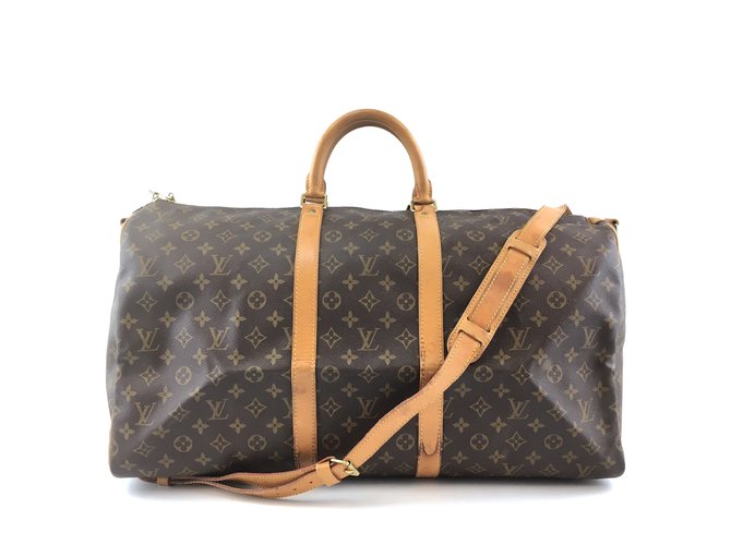 Louis Vuitton Keepall 55 Bandouliere Monogram Canvas Brown Leather  ref.317206