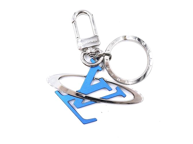 Louis Vuitton Silver Blue Satellite Initials Key Holder Bag Charm Silvery Metal  ref.317208
