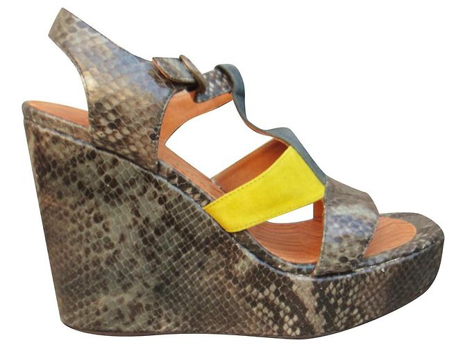Chie Mihara p wedge sandals 40 New condition Grey Yellow