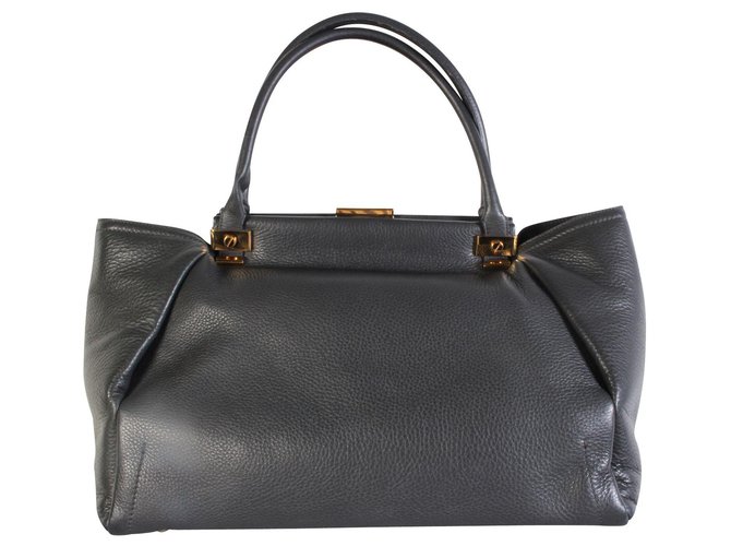 Lanvin Trilogy Shopper Grey Leather Shoulder Bag  ref.317243