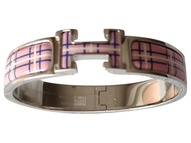 Hermès BRACELET HERMES CLIC CLAC “H” TARTAN ROSE DELIRIUM Métal  ref.317292