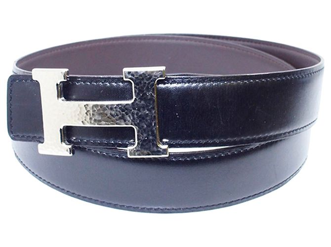 Hermès Cinturón de cuero Hermes Black Reversible Martelee Constance Castaño Negro Marrón oscuro