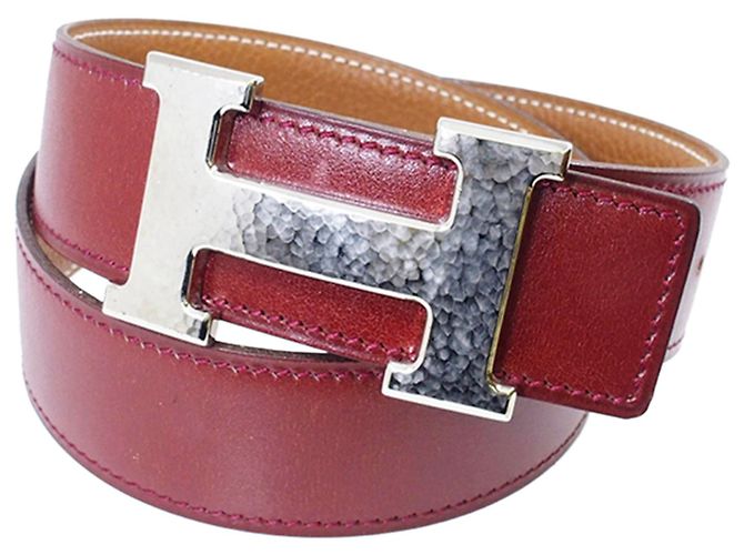 Hermès Cinturón de cuero Hermes Red Reversible Martelee Constance Castaño Roja
