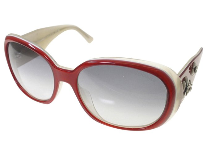 Óculos de sol Chanel Cinza Camellia Tinted Vermelho Plástico  ref.317324