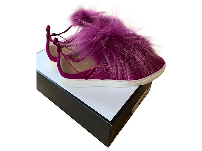Sneakers Dsquared2 Viola in Pelle e Pelliccia di Procione 37 Rosa Porpora