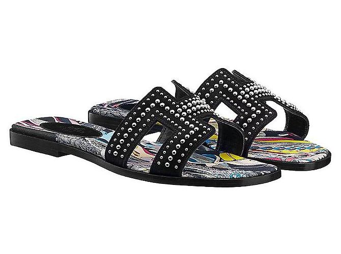 Hermès HERMES SCHWARZE LEDERSANDALE ORAN