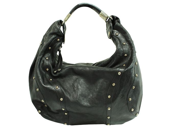 Stuart Weitzman Black Leather Hobo Bag with Studs