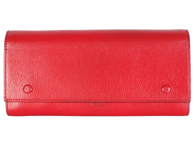 Céline Multifunktions-Geldbörse mit großer Klappe Rot Leder Kalbähnliches Kalb  ref.318161