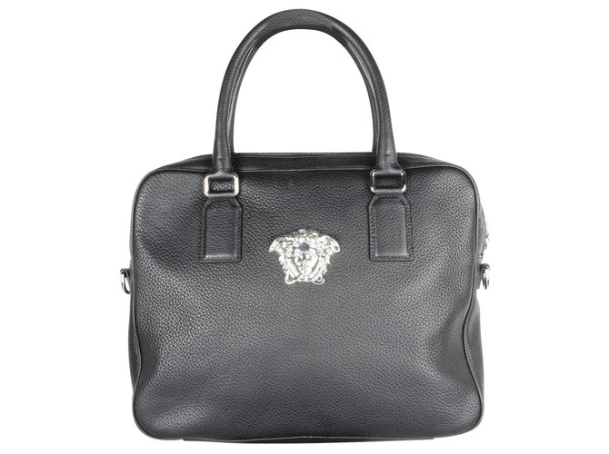 Versace Aktentasche aus Leder Schwarz  ref.318205