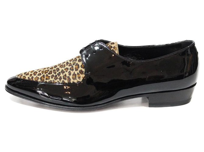 Céline CELINE POINTED DERBIES IN BLACK PATENT LEATHER AND LEOPARD CHICKEN calf leather Leopard print  ref.318417