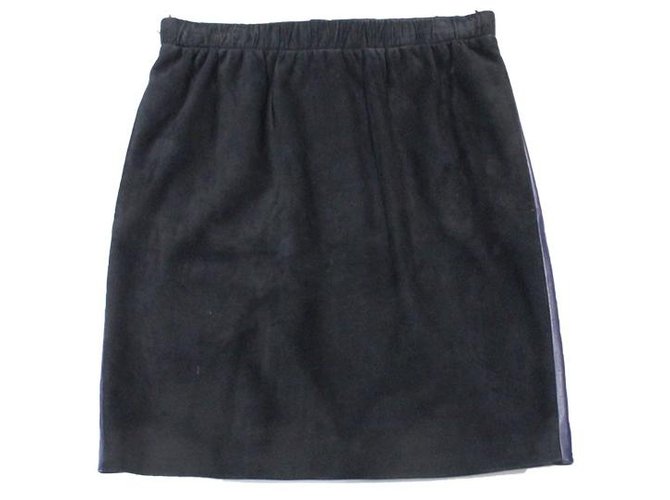 LOUIS VUITTON TWO-SIDED TWO-FACE SKIRT BLACK SUEDE PLUNGE NAVY DUAL LEATHER Navy blue Deerskin  ref.318433