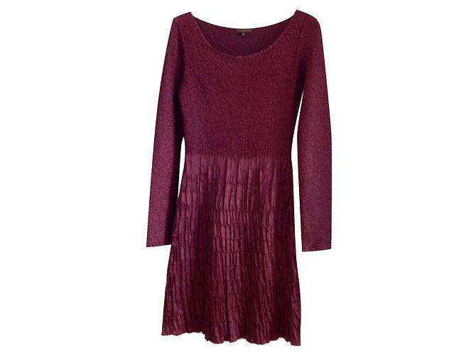 Vestido Adolfo Dominguez Plisado de Viscosa Rojo Oscuro Burdeos