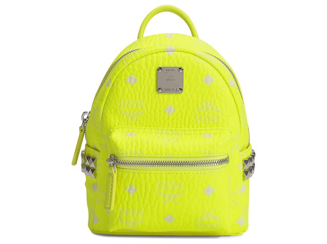 MCM Stark Backpack 20 in Neon Yellow Coated Canvas Cloth ref.318503 Joli Closet