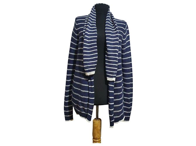 Cynthia Rowley Strickjacke aus Leinen blau weiß gestreift