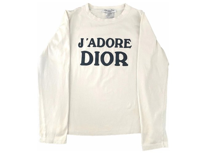Camiseta I love Dior Negro Blanco roto Algodón  ref.318847