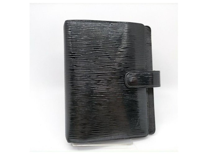 Louis Vuitton Petit anneau en cuir noir Epi électrique noir Agenda PM Diary Book  ref.318885