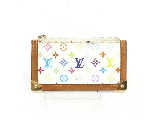 Louis Vuitton White Monogram Multicolor Key Pouch Pochette Cles Keychain  ref.318911