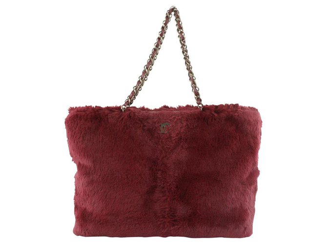 Chanel Bordeaux Rabbit Fur Lapin Chain Shopper tote bag Leather  ref.318931
