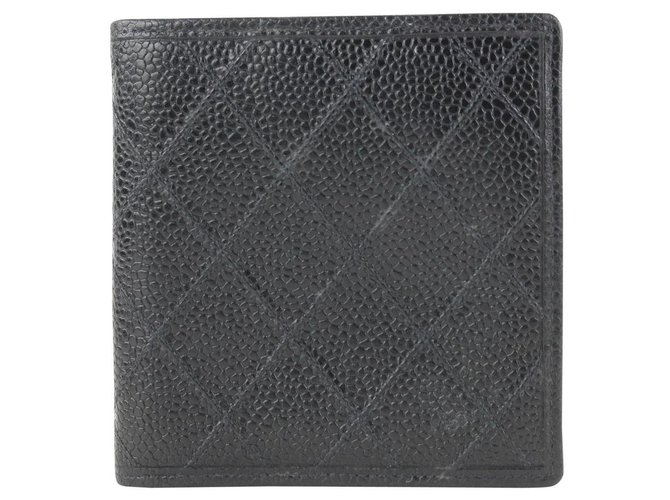 Chanel Schwarze gesteppte Herren-Geldbörse aus gestepptem Kaviarleder Leather  ref.318983