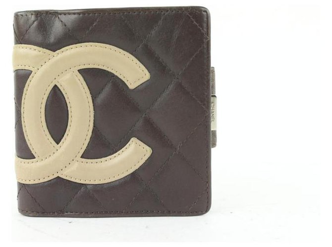 Chanel Carteira Compacta Cambon Ligne Marrom Acolchoada Couro  ref.318990