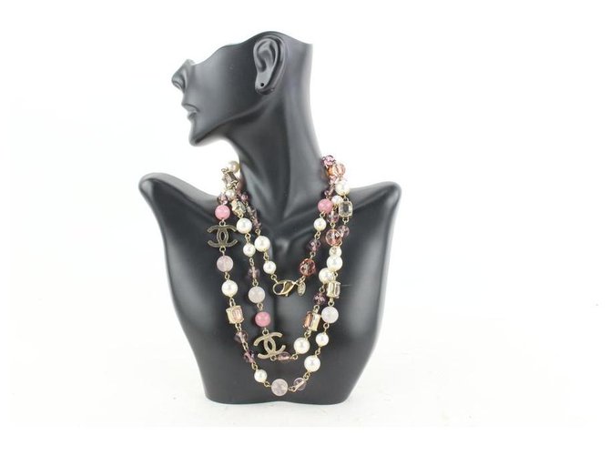 Chanel 07a Pink Stone Pearl CC Necklace ref.319022 - Joli Closet