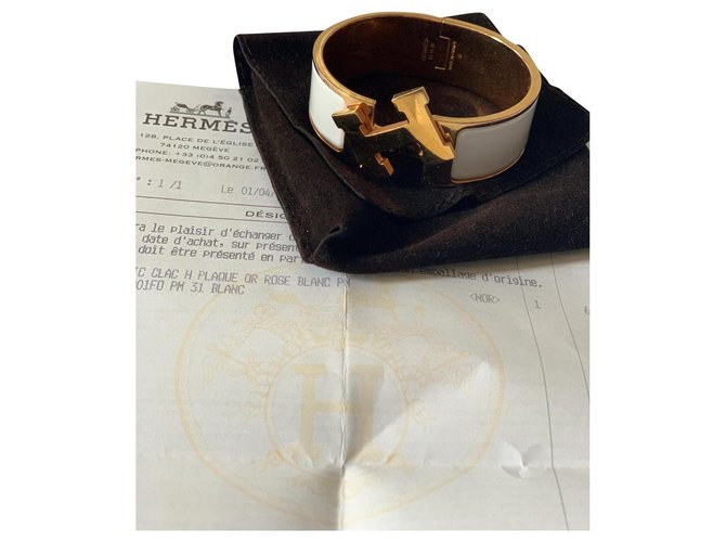 Hermès PULSEIRA CLIC CLAC H Branco Banhado a ouro  ref.319107