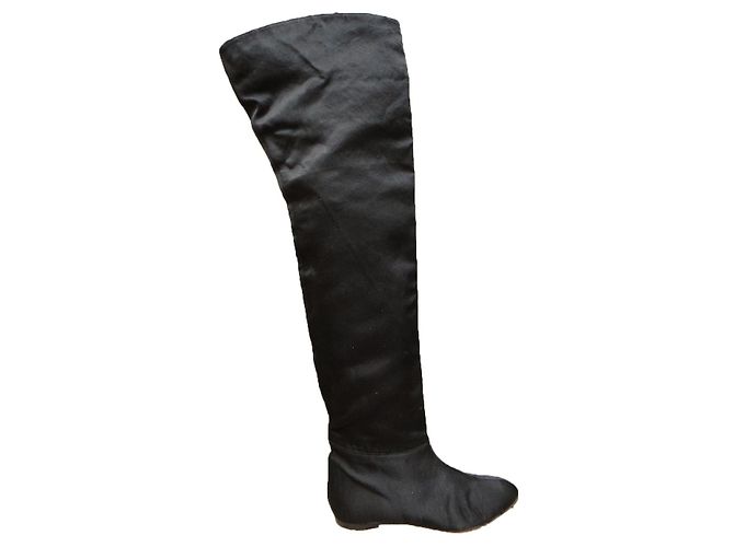 Chloé satin & leather thigh boots p 37 New condition Black