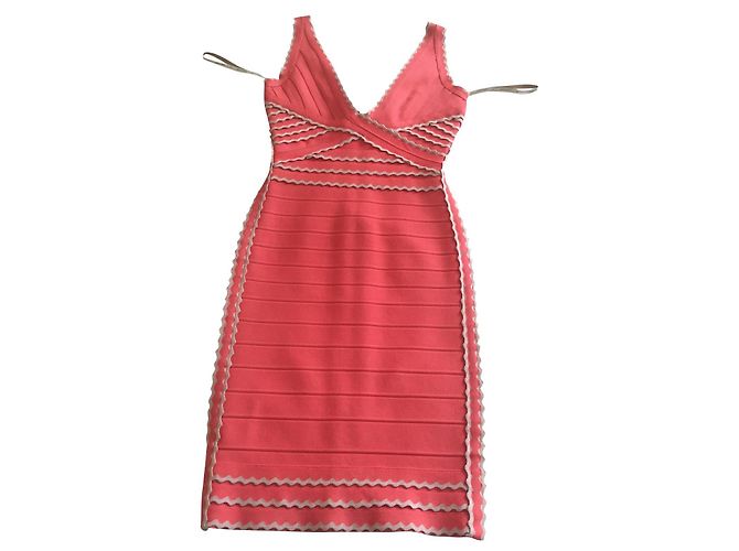 Abito Herve Leger Corallo con Crochet Rosa