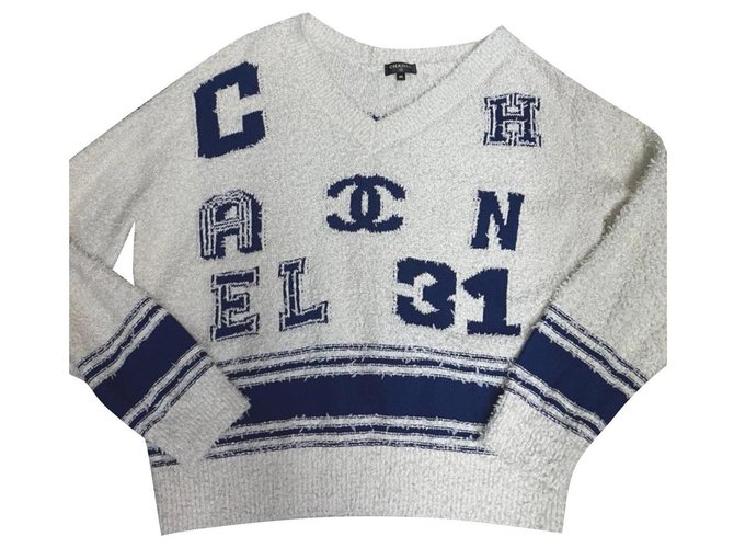 evenaar Demon Play Sluit een verzekering af Chanel Cotton sweater FR40 White ref.319129 - Joli Closet
