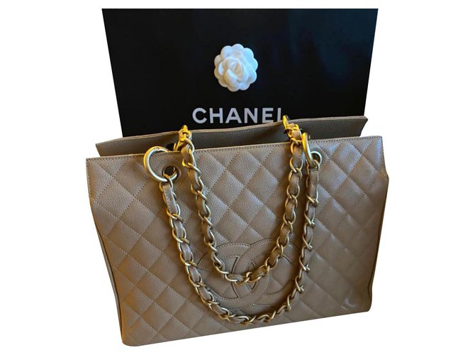 Chanel Taupe Caviar grand shopping tote GHW Beige Leather  ref.319131