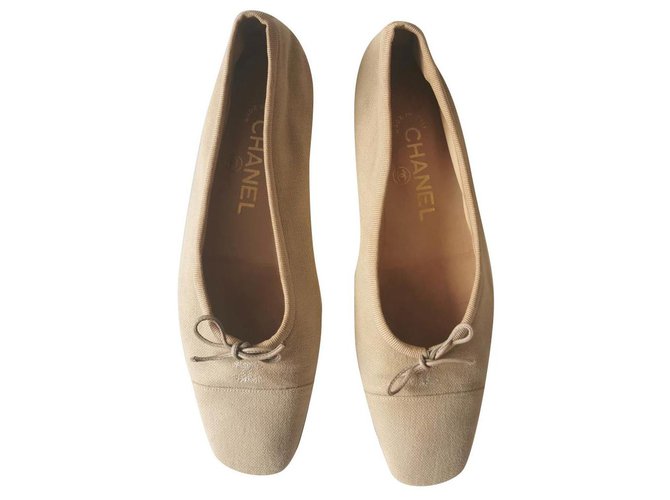 Chanel balet shoes Beige Linen  ref.319361