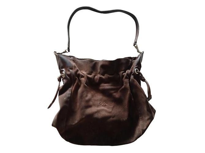 Borsa Longchamp in nubuck marrone scuro