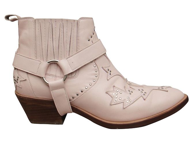 Autre Marque Morobé Studded Leather Ankle Boots Pink 37