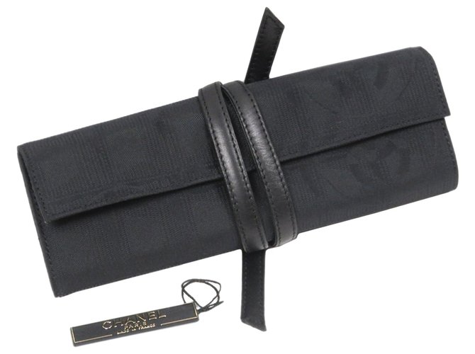 Chanel Black New Travel Line Nylon Jewelry Case Leather Pony-style calfskin  Cloth ref.319673 - Joli Closet