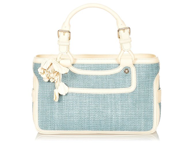 Céline Celine Blue Boogie Raffia Handtasche Weiß Blau Hellblau Leder Kalbähnliches Kalb  ref.319761