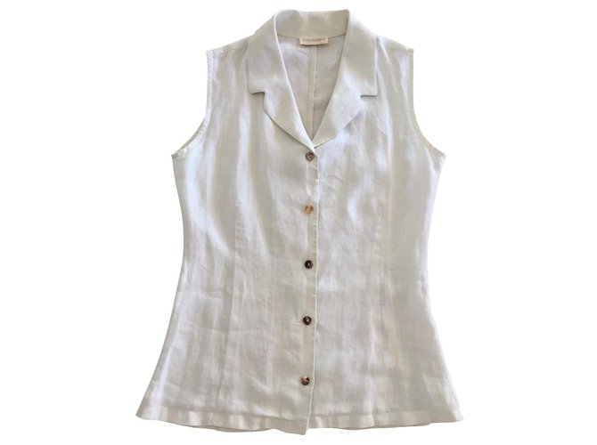 Autre Marque Off-white and ultra-light beige linen sleeveless blouse Victoire T. S Eggshell  ref.320138