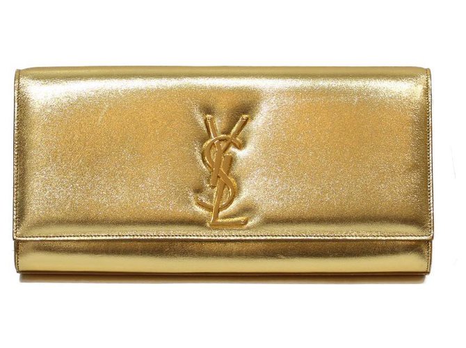 Yves Saint Laurent SAINT LAURENT POUCH IN GOLD LEATHER WITH FLAP YSL GOLD CLASP INTERIOR BLACK SUEDE Golden  ref.320153