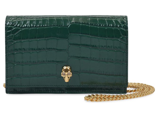 Alexander Mcqueen Skull Mini Bag in Green Emerald Embrossed Leather  ref.320218