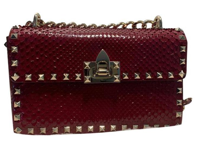 Valentino Garavani Women's Red Python Rockstud Long Clutch Bag