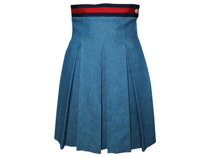 Gucci Light Blue Pleated Denim Skirt Cotton ref.320551 - Joli Closet